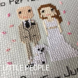 Personalised 2nd Anniversary Cotton Gift Portrait Wall Art - Family Pet Cross Stitch Pixel People - thumbnail 1