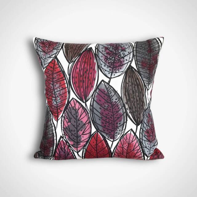 Red Leaf Cushion Cover Scandinavian Fabric Abstract Botanical Pattern With Zip Handmade By Vivid Shades 40cm To 50cm Square Sizes - image 1