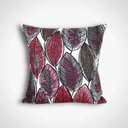 Red Leaf Cushion Cover Scandinavian Fabric Abstract Botanical Pattern With Zip Handmade By Vivid Shades 40cm To 50cm Square Sizes - thumbnail 1