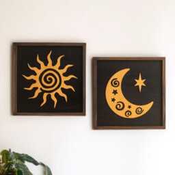 Sun Moon Wood Decor, Decorative Wall Art, Scandinavian Decor, Room Decoration, Minimalist Hanging Y54 - thumbnail 4