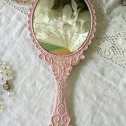 Victorian Style Hand Mirror Shabby Pink Rose Vanity Mirror - thumbnail 4