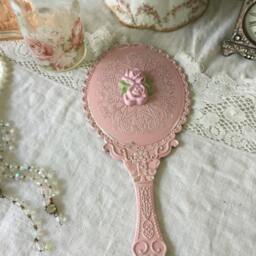 Victorian Style Hand Mirror Shabby Pink Rose Vanity Mirror - thumbnail 3
