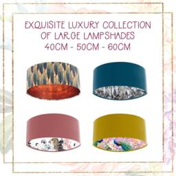 Teal Blue Velvet Lampshade With Woodland Print Lining - thumbnail 3