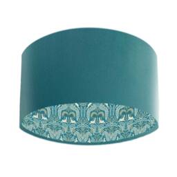 Teal Blue Velvet Lampshade With Woodland Print Lining