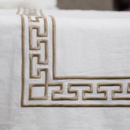 Embroidered Greek Key Duvet Cover, 400 Tc White Luxury 100% Cotton Bedding, Custom Made Duvet, Sham - thumbnail 2