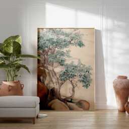 Asian Tree Wall Art, Traditional Botanical Painting Print, Minimalist Zen Nature Poster, Japanese Ink Landscape Artwork, Unframed - thumbnail 2