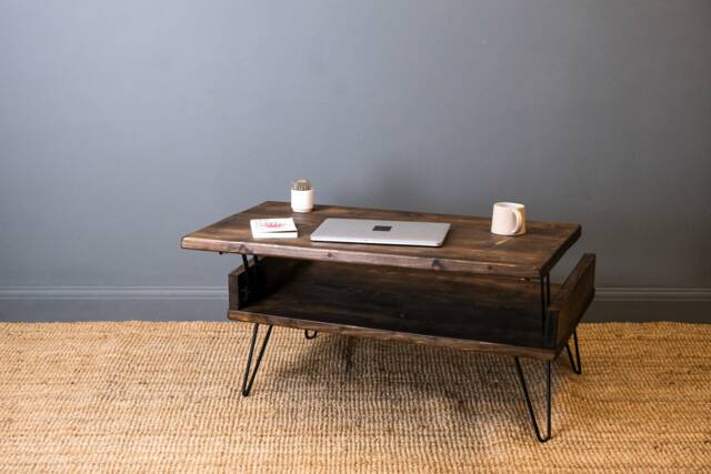 Rustic Coffee Table With Lift Up Top - Storage Space Industrial Style Handmade Reclaimed Wood - image 1
