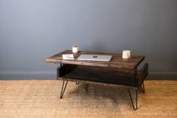 Rustic Coffee Table With Lift Up Top - Storage Space Industrial Style Handmade Reclaimed Wood