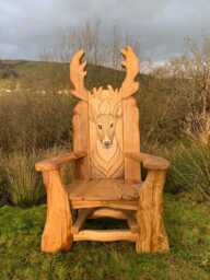 Stag Storytelling Chair - Hand-Carved Solid Oak Deer Throne Schools Libraries Gardens Bespoke Handmade Wales UK