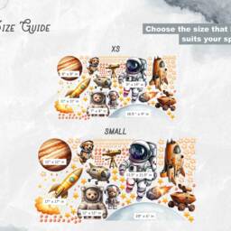 Watercolor Space Adventure Wall Stickers - Astronauts, Mars, Planets, Spaceships, Cute Animals, Nursery Decor, Removable Fabric Decals - thumbnail 3