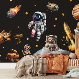 Watercolor Space Adventure Wall Stickers - Astronauts, Mars, Planets, Spaceships, Cute Animals, Nursery Decor, Removable Fabric Decals - thumbnail 2