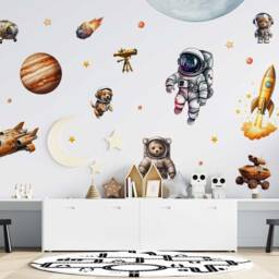 Watercolor Space Adventure Wall Stickers - Astronauts, Mars, Planets, Spaceships, Cute Animals, Nursery Decor, Removable Fabric Decals - thumbnail 4
