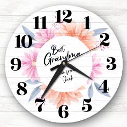 Best Grandma Floral Birthday Mother's Day Gift Personalised Clock - thumbnail 1