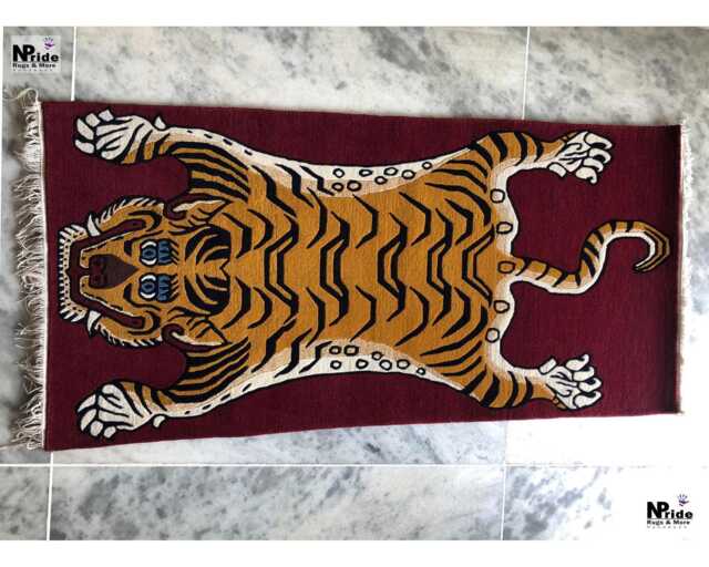 Tibetan Tiger Wool Rug Handknotted 70x140cm Nepal - Buddhist Meditation Gift Home Decor - image 1