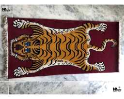 Tibetan Tiger Wool Rug Handknotted 70x140cm Nepal - Buddhist Meditation Gift Home Decor - thumbnail 1