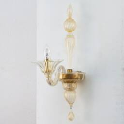 Unique Piece Hand Blown Murano Art Glass Wall Sconce, Crystal With Gold Details Made in Italy, Handmade Retro Lamp - thumbnail 2