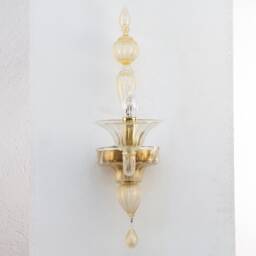 Unique Piece Hand Blown Murano Art Glass Wall Sconce, Crystal With Gold Details Made in Italy, Handmade Retro Lamp - thumbnail 3