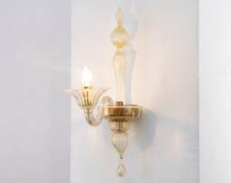 Unique Piece Hand Blown Murano Art Glass Wall Sconce, Crystal With Gold Details Made in Italy, Handmade Retro Lamp - thumbnail 1
