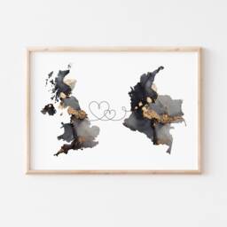 Britain & Colombia Map Black & Gold Travel Wall Art Print - United Kingdom UK - thumbnail 3