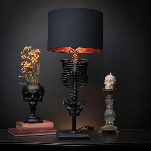 The Skeleton Table Lamp By Blackened Teeth - Ribcage Gothic Home Decor Lighting - image 1