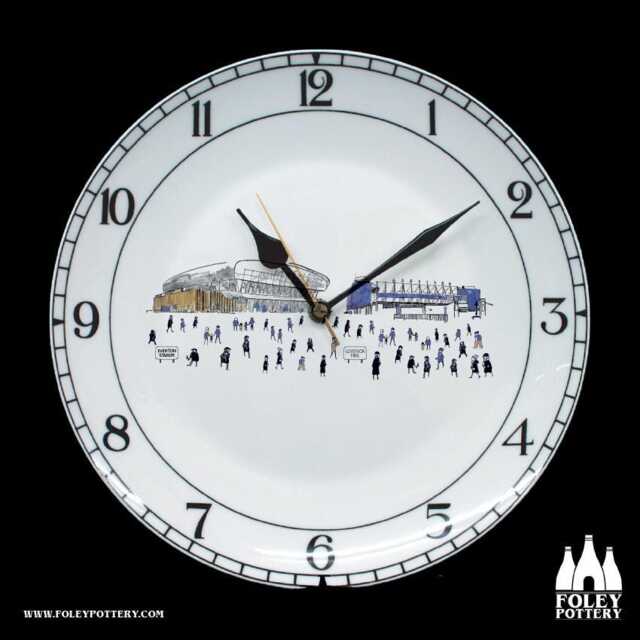 Ffg Everton Fc - Matchday@goodisonpark/Bramley-Mooredock Stadium Then & Now Illustrated Tribute Fine Bone China Clock - image 1