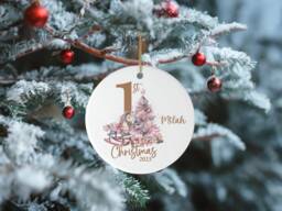 Traditional 1st Christmas Bauble, Baby Girl Hanging Decoration, Baby's First Christmas, Rocking Horse Xmas Keepsake - thumbnail 1
