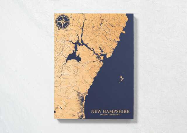 New Hampshire Coast Map - Engraved Wood Coastal Chart Wall Art Sign, Beach House Home Decor Nautical Print, Unique Personalized Family Gift - image 1