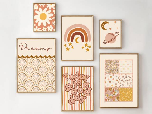 Set Of Teen & Tween Girls Room Prints. Retro Style Wall Art. Gallery Prints, Printed Shipped - Prints Only - image 1
