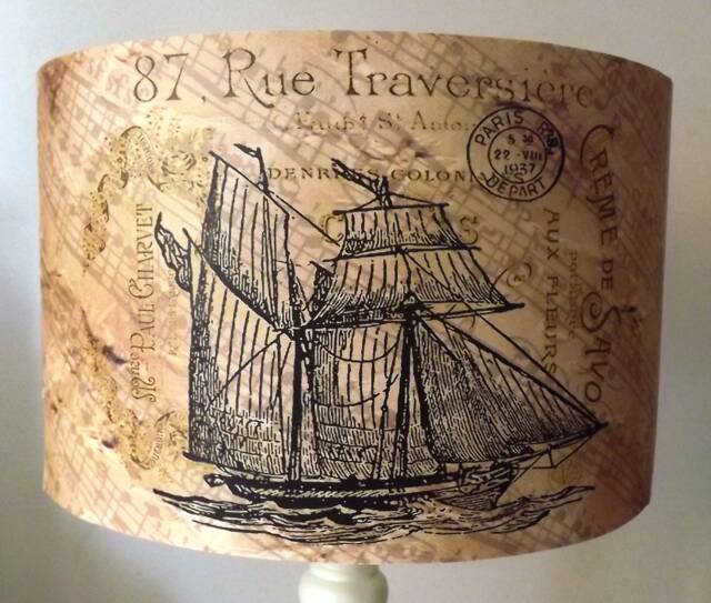 Sailing Ship Lampshade Vintage Style, Carte Postal Design - image 1