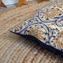 40x40cm Cushion - Handmade in France Blockprint Floral Cotton & Velvet - thumbnail 4
