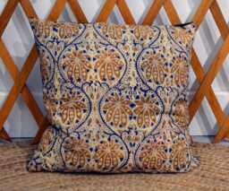 40x40cm Cushion - Handmade in France Blockprint Floral Cotton & Velvet - thumbnail 1
