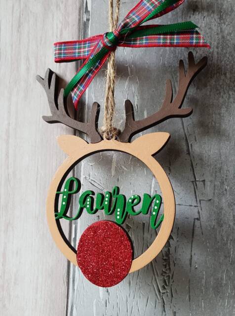 Reindeer Decorations, Personalised Decoration, Christmas Wooden Bauble