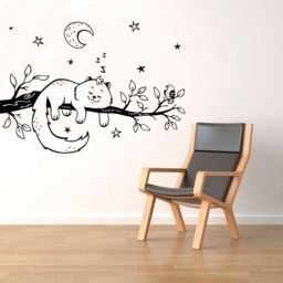 Sleeping Cat On Branch Wall Decal Starry Sky Vinyl Sticker Home Kids Room Art Decor - 18Nr - thumbnail 1