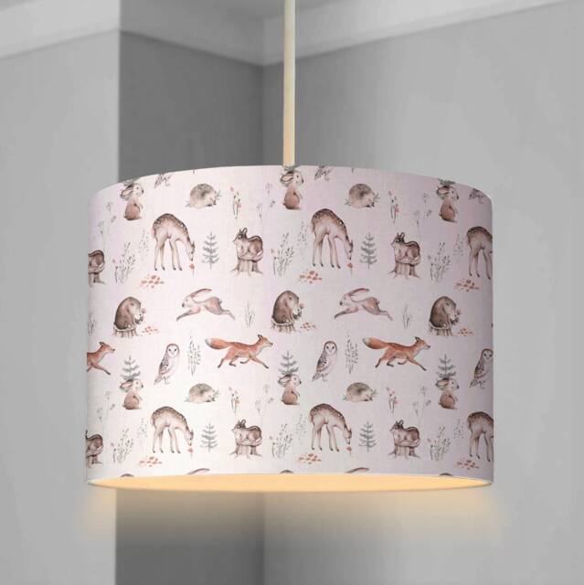 Lampshade - Nursery Ceiling Or Table Lampshade, Woodland Hedgehog, Foxes & Deers, Childrens Room Decor - image 1
