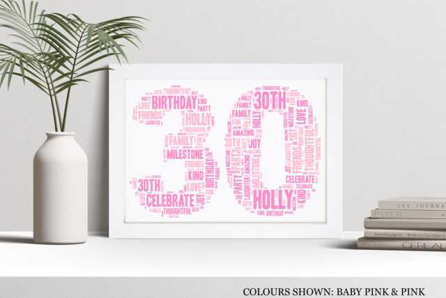 Personalised 30Th Word Art Print, Custom Wall Framed Picture Birthday Gift, For Him, Her, Men, Women, Son, Daughter Nl - image 1