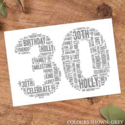 Personalised 30Th Word Art Print, Custom Wall Framed Picture Birthday Gift, For Him, Her, Men, Women, Son, Daughter Nl - thumbnail 3