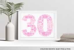 Personalised 30Th Word Art Print, Custom Wall Framed Picture Birthday Gift, For Him, Her, Men, Women, Son, Daughter Nl - thumbnail 1