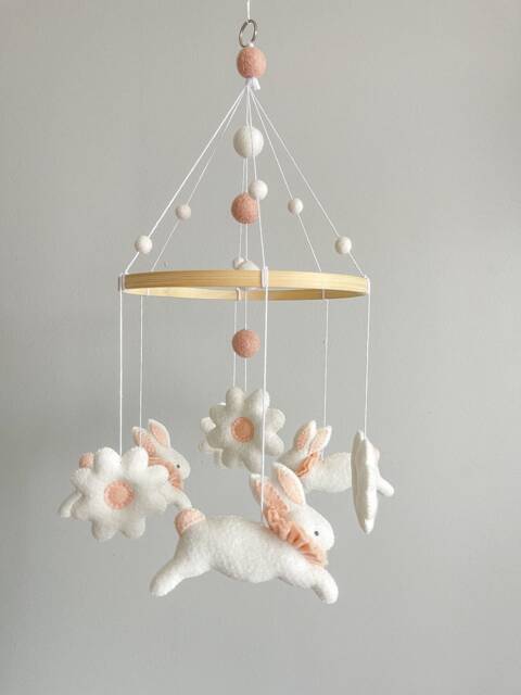 Handmade Bunny Felt Baby Mobile, Nursery Decor - image 1