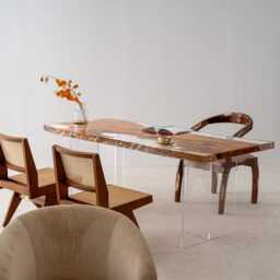 Handcrafted Live Edge Wood Resin Table, Modern Acrylic Legs - thumbnail 3