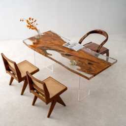 Handcrafted Live Edge Wood Resin Table, Modern Acrylic Legs - thumbnail 2