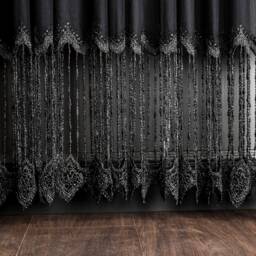 Black Embroidered Sheer Curtain Luxury Tulle With Lace Fringe - thumbnail 3