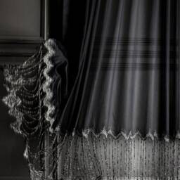 Black Embroidered Sheer Curtain Luxury Tulle With Lace Fringe - thumbnail 4