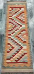 Classic Runner Rug, Handmade Artisan Afghan Turkish Scandinavian Navajo Bohemian Wool Flatweave Multicolour Kilim Rug 196x62 cm - thumbnail 1