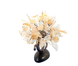 Floral Wall Sconce Cream & Gold Resin Flowers, Brass Accent