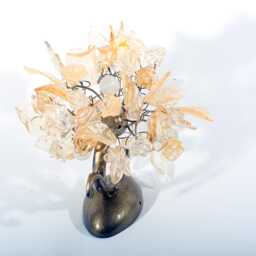 Floral Wall Sconce Cream & Gold Resin Flowers, Brass Accent - thumbnail 2
