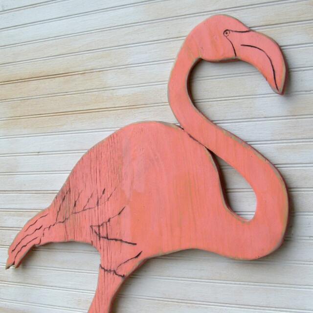 Flamingo Wooden Art Pink Coral Florida Coastal Bird Wall Decor Topical Sunroom - image 1