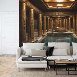 Ancient Egypt Hieroglyphic Pool Mural, Golden Accents, Peel & Stick Wallpaper - thumbnail 3
