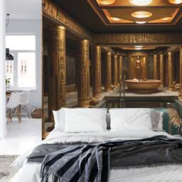 Ancient Egypt Hieroglyphic Pool Mural, Golden Accents, Peel & Stick Wallpaper - thumbnail 2
