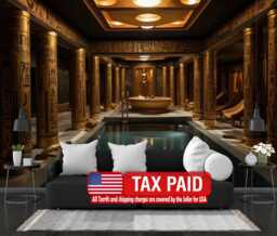 Ancient Egypt Hieroglyphic Pool Mural, Golden Accents, Peel & Stick Wallpaper - thumbnail 1