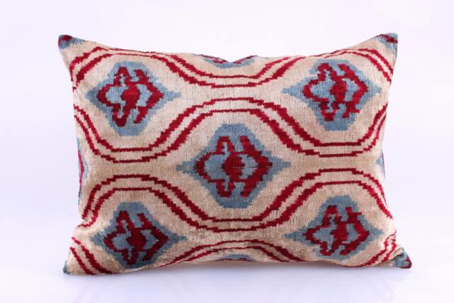 Ikat Velvet Pillow Cover, Handmade Cushion, Decorative Throw Pillow, Boho Cushion Turkish Home Decor - image 1
